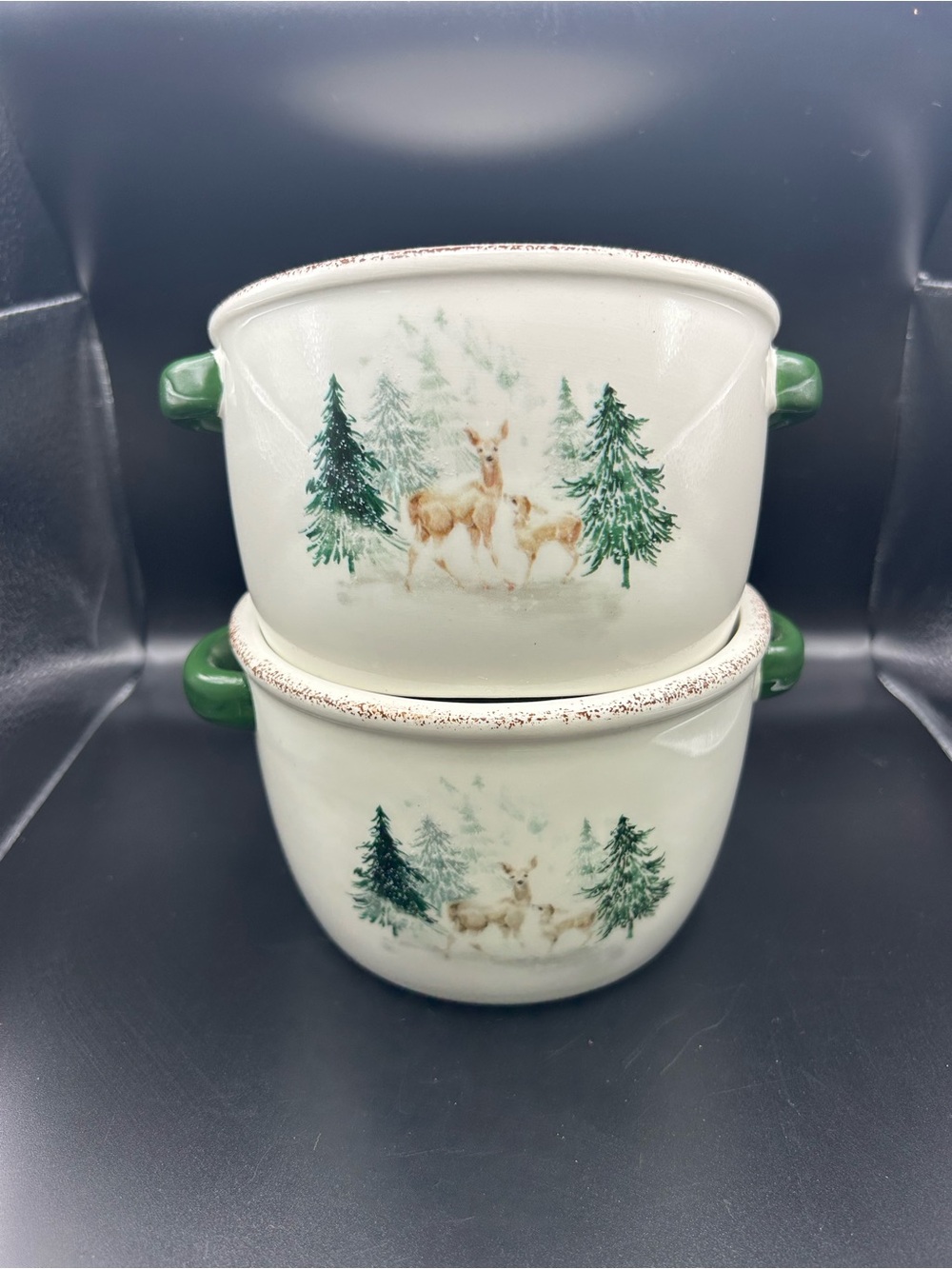 Winter Trees on White Soup Bowl 5.25" Set Of 2 Christmas Green Hobby Lobby 24oz
